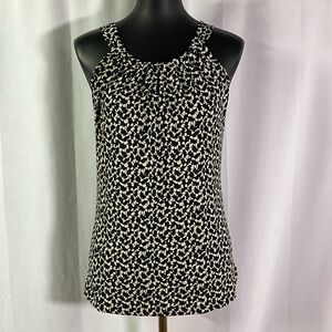 NWT Banana Republic Black & Beige Printed Gathered Neck Sleeveless Blouse